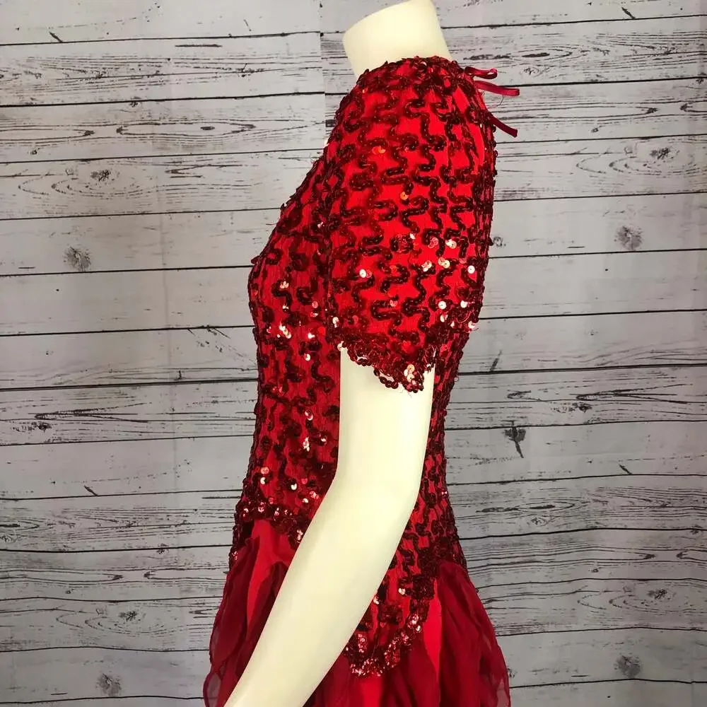 American Vintage Dollar Red Sequence layered ruffled party dress size small
